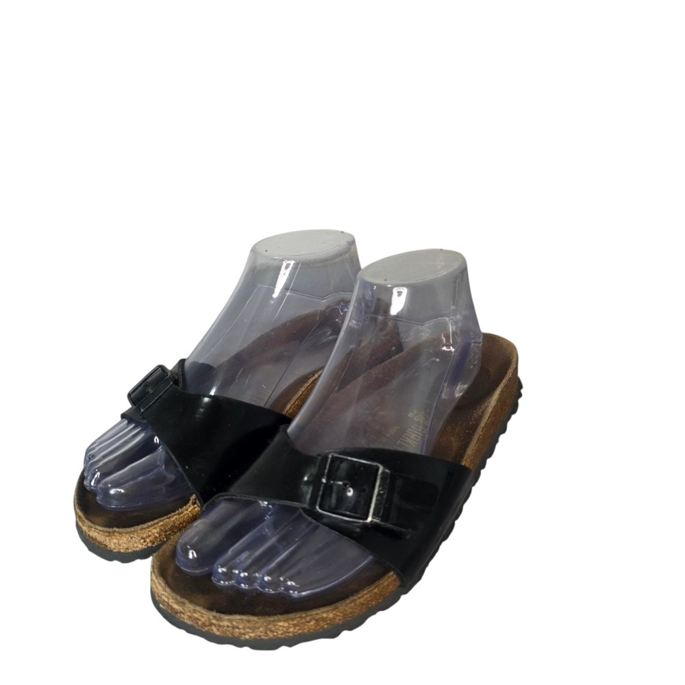 Birkenstock Madrid Womens 38 Black Single Strap Cork Footbed Slide Sandals